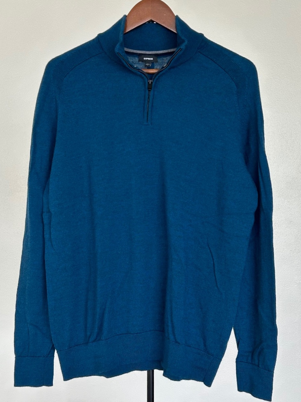 Express Merino Wool Quarter Zip Sweater Men's L Blue Lightweight Pullover